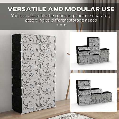 Rangement à Chaussures Diy Modulaire, Pp, 16 Compartiments, 95 X 37 X 160 Cm, Noir Et Blanc