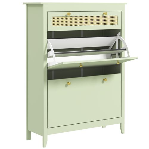 Meuble à Chaussures Avec 2 Clapets En Bois, Tiroir, Pour 12 Paires, Vert