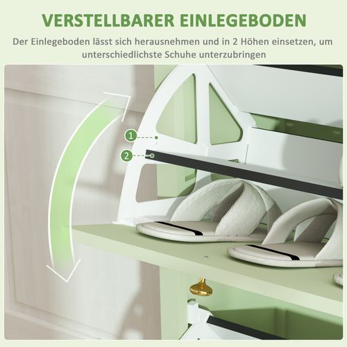 Meuble à Chaussures Avec 2 Clapets En Bois, Tiroir, Pour 12 Paires, Vert