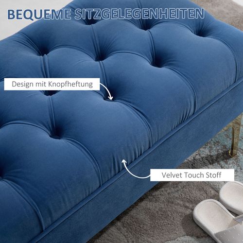 Banc De Lit En Velours Avec Pieds Surélevés 118 X 45 X 42 Cm Pour Chambre Et Couloir, Bleu