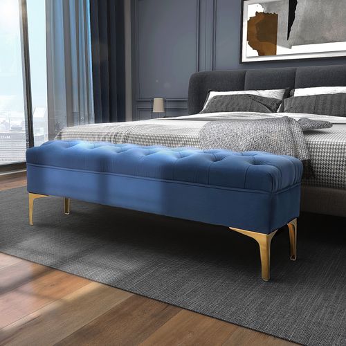 Banc De Lit En Velours Avec Pieds Surélevés 118 X 45 X 42 Cm Pour Chambre Et Couloir, Bleu