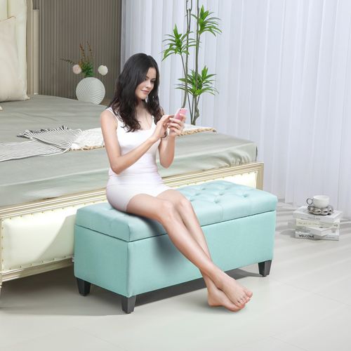 Banc De Rangement En Polyester, Avec Coffre, 100 X 40 X 44 Cm, Vert