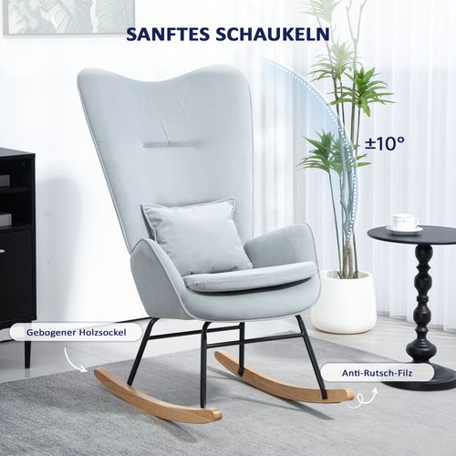 Fauteuil à Bascule En Velours, Fauteuil à Accoudoirs, Capacité Jusqu'à 120 Kg, Gris Clair