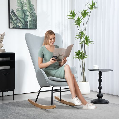 Fauteuil à Bascule En Velours, Fauteuil à Accoudoirs, Capacité Jusqu'à 120 Kg, Gris Clair