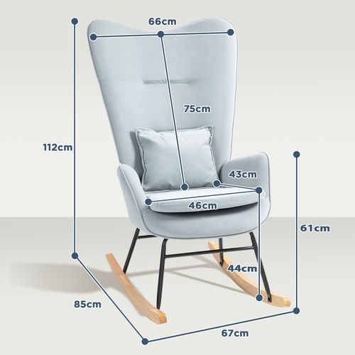 Fauteuil à Bascule En Velours, Fauteuil à Accoudoirs, Capacité Jusqu'à 120 Kg, Gris Clair