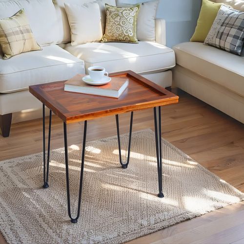 Table Basse En Acajou Avec Motif De Feuilles, Pieds En Fer Peint, Pour Salon Ou Jardin