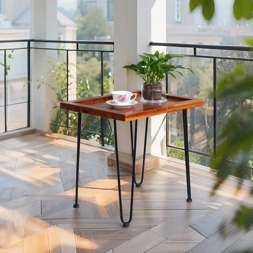 Table Basse En Acajou Avec Motif De Feuilles, Pieds En Fer Peint, Pour Salon Ou Jardin