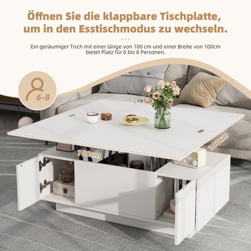 Table Basse Moderne En Bois Avec Mécanisme Double, Espace De Rangement Caché, Charge 50 Kg