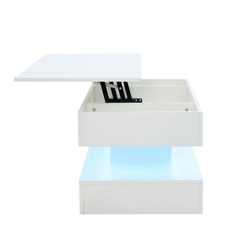 Table Basse Moderne En Bois Avec Éclairage LED Et Rangement Caché, Blanc