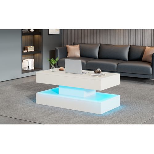 Table Basse Moderne En Bois Avec Éclairage LED Et Rangement Caché, Blanc