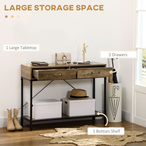 Table Console Vintage En Bois Avec 2 Tiroirs Et Étagère, Brun Noir