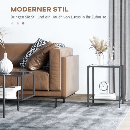 Table D'appoint En Acier Noir, Table Basse En Verre Trempé à 2 Niveaux, 40 X 40 X 50 Cm