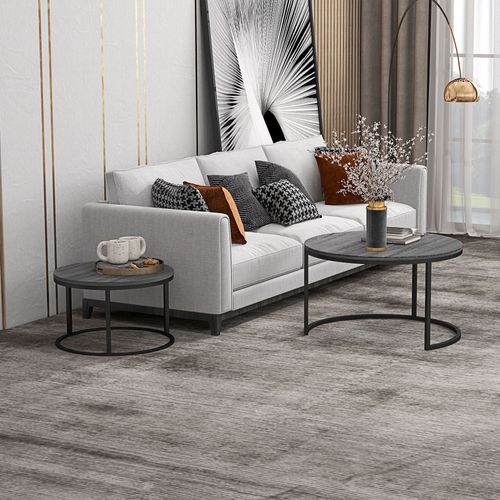 Table Basse Ronde En Set De 2 En Métal Et Bois, Empilable Pour Salon Ou Chambre, Noir