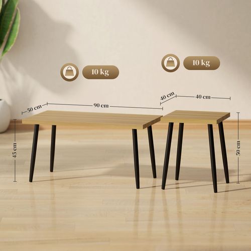Ensemble De 2 Tables Basses En Acier, Tables D'appoint Pour Salon Et Chambre, Naturel