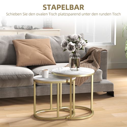 Table D'appoint Ronde, Cadre En Acier, Empilable, Pour Salon Ou Chambre, Blanc