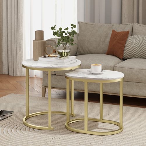 Table D'appoint Ronde, Cadre En Acier, Empilable, Pour Salon Ou Chambre, Blanc