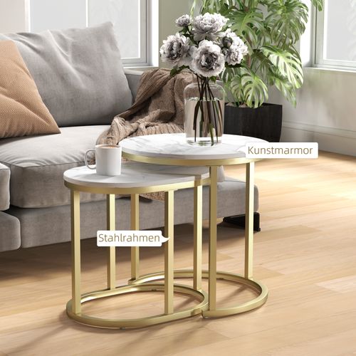 Table D'appoint Ronde, Cadre En Acier, Empilable, Pour Salon Ou Chambre, Blanc