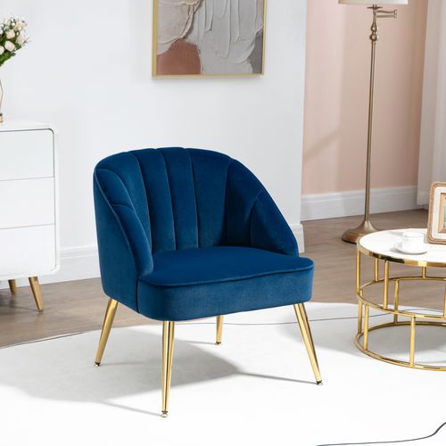 Fauteuil Lounge Velours, Relax Avec Pieds En Acier, 65 X 64 X 77 Cm, Bleu Foncé