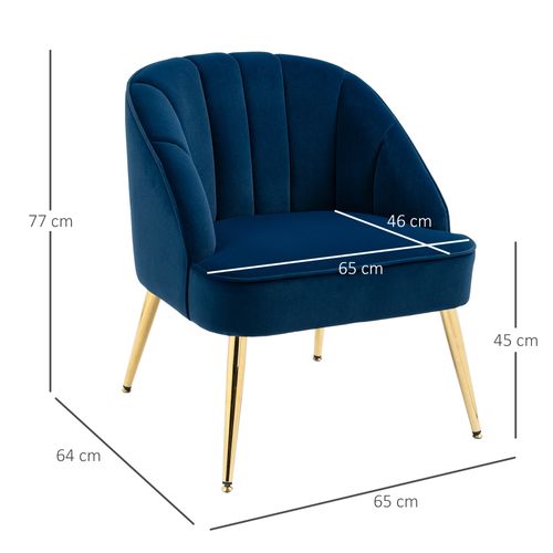Fauteuil Lounge Velours, Relax Avec Pieds En Acier, 65 X 64 X 77 Cm, Bleu Foncé