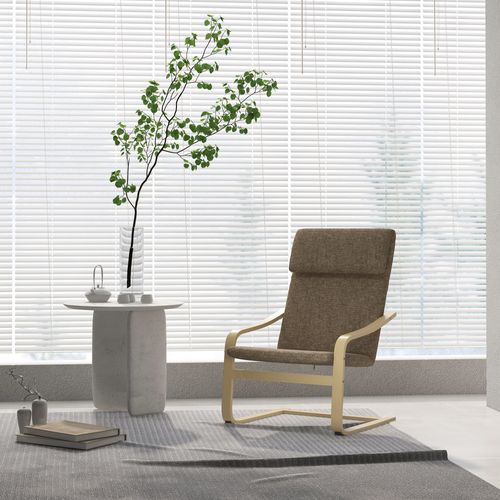 Fauteuil Relax En Bois De Bouleau Avec Coussin, Simili Lin, Marron