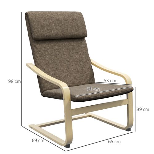 Fauteuil Relax En Bois De Bouleau Avec Coussin, Simili Lin, Marron