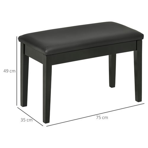 Banc De Piano Réglable En Hauteur Avec Rangement, Coussin En Simili Noir, 75x35x49 Cm