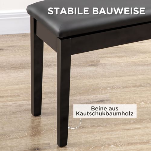 Banc De Piano Réglable En Hauteur Avec Rangement, Coussin En Simili Noir, 75x35x49 Cm
