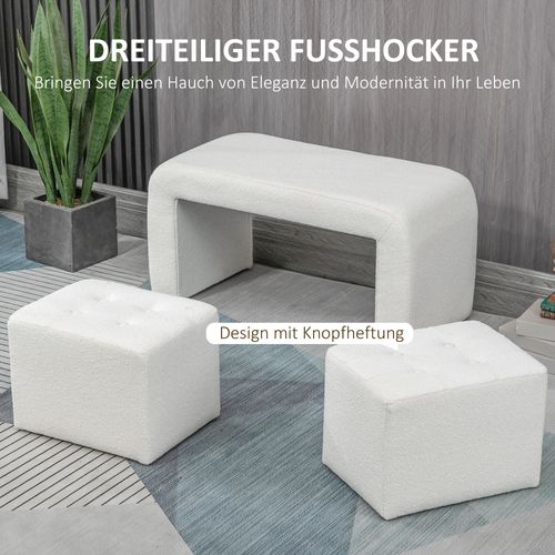 Set De Poufs 3 Pièces, Poufs Rembourrés Élégants, Blanc