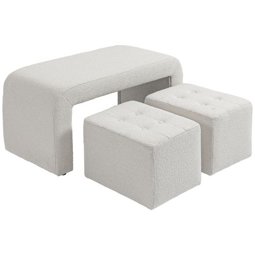 Set De Poufs 3 Pièces, Poufs Rembourrés Élégants, Blanc