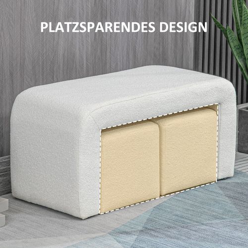 Set De Poufs 3 Pièces, Poufs Rembourrés Élégants, Blanc