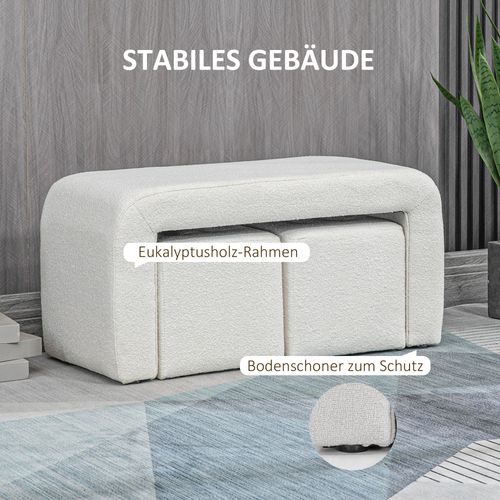 Set De Poufs 3 Pièces, Poufs Rembourrés Élégants, Blanc