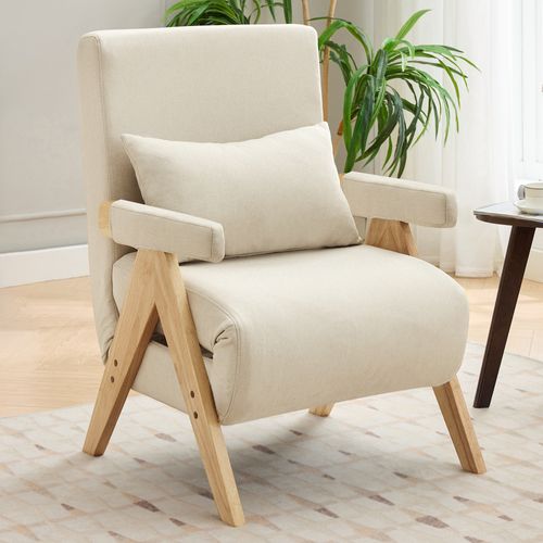 Fauteuil Convertible 3-en-1 En Tissu, Fonction Lit, Rembourré, Pour Salon, Chambre, Bureau