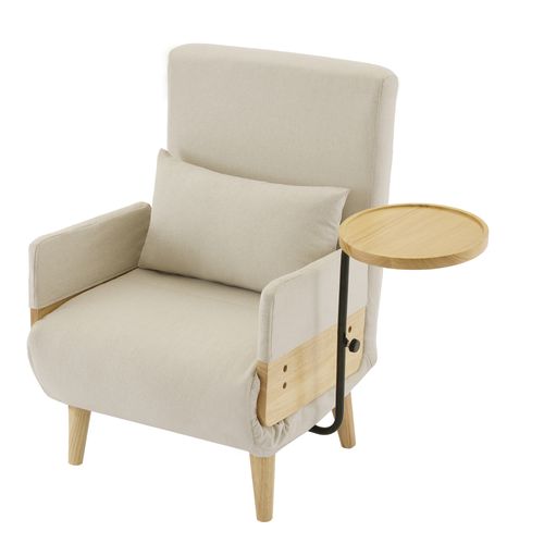 Fauteuil 3-en-1 En Tissu Avec Fonction Lit, Coussiné, Avec Plateau En Bois Pour Salon,chambre,bureau