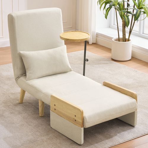 Fauteuil 3-en-1 En Tissu Avec Fonction Lit, Coussiné, Avec Plateau En Bois Pour Salon,chambre,bureau