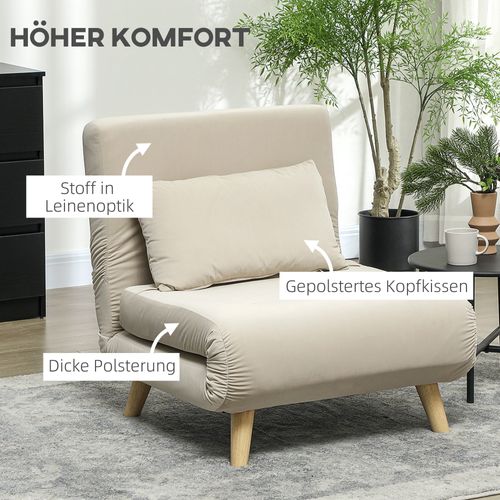Fauteuil Convertible Avec Fonction Lit, Velours, Dossier Réglable, Beige