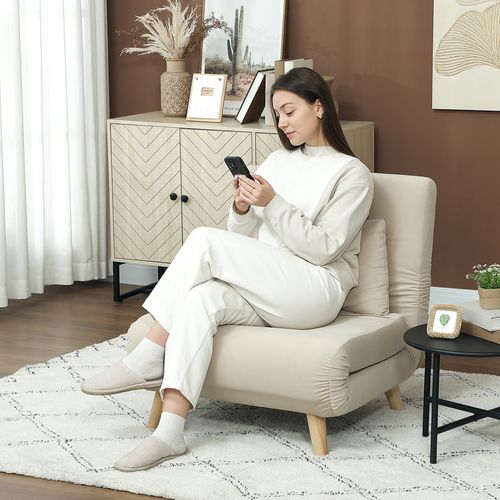 Fauteuil Convertible Avec Fonction Lit, Velours, Dossier Réglable, Beige