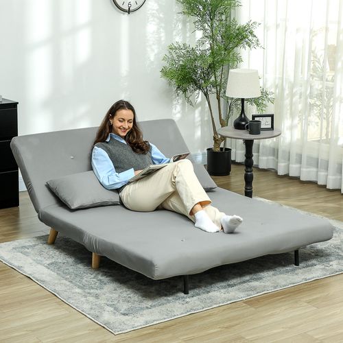 Fauteuil Convertible En Lit, Velours, Dossier Inclinable, Coussin Lombaire, Gris