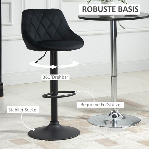 Tabouret De Bar Réglable En Hauteur Velours Et Métal Avec Repose-pieds Et Dossier, Noir