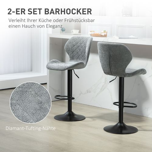Set De 2 Tabourets De Bar, Acier Et Chenille, Avec Dossier,réglables 360° Et Repose-pieds,gris Foncé