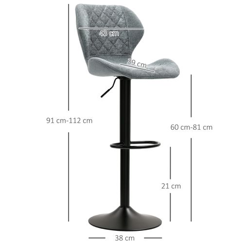 Set De 2 Tabourets De Bar, Acier Et Chenille, Avec Dossier,réglables 360° Et Repose-pieds,gris Foncé
