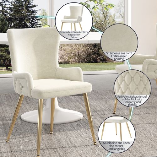 Chaise De Salon En Velours, Pieds En Métal Doré, 4 Pièces, Beige