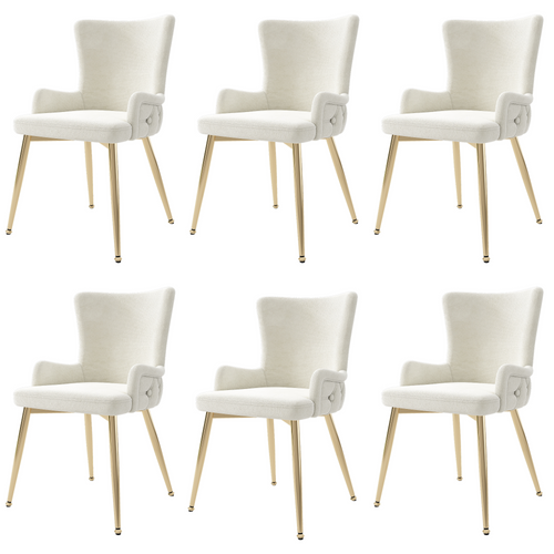 Set De 6 Fauteuils Lounge En Velours Avec Pieds En Métal Doré, Beige