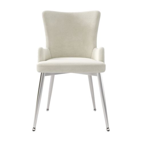 Chaise De Salon En Velours, Avec Quatre Pieds En Métal Argenté, Beige