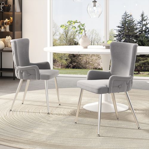 Chaise De Salon, Métal Argenté, Luxe, 6 Pièces, Gris