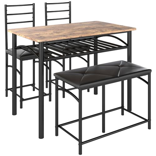 Ensemble De Salle à Manger 4 Pièces, Bois, Table Avec 2 Chaises Et Banc, Gain De Place