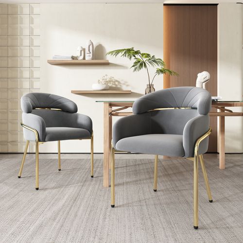 Lot de 6 Chaises De Salle à Manger, Velours, Léger Luxe, Quatre Pieds En Métal, Gris