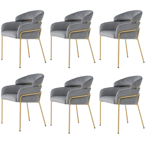 Lot de 6 Chaises De Salle à Manger, Velours, Léger Luxe, Quatre Pieds En Métal, Gris