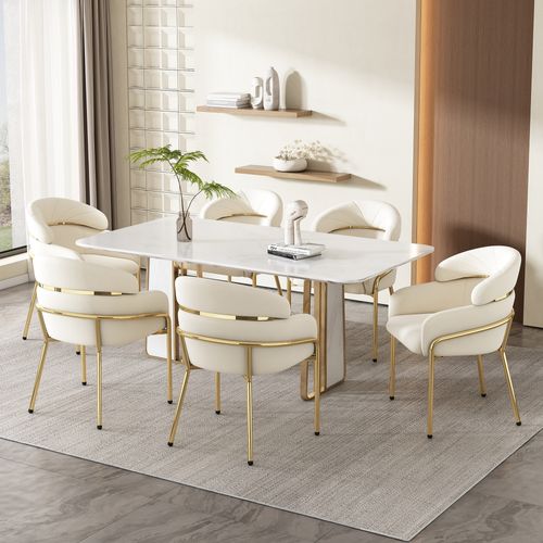 Lot de 2 Chaises De Salle à Manger, Velours, Léger Luxe, Quatre Pieds En Métal, Beige