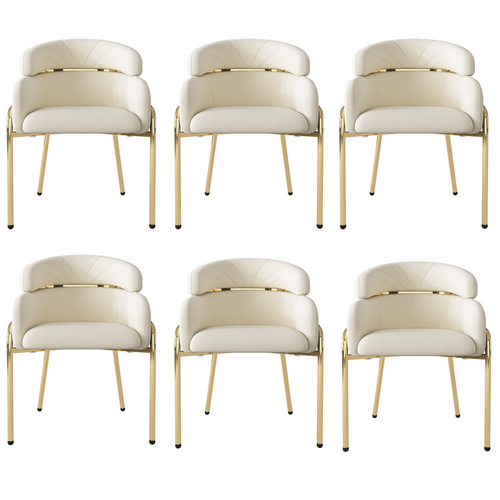 Lot de 6 Chaises De Salle à Manger, Velours, Luxe Léger, Quatre Pieds En Métal, Beige