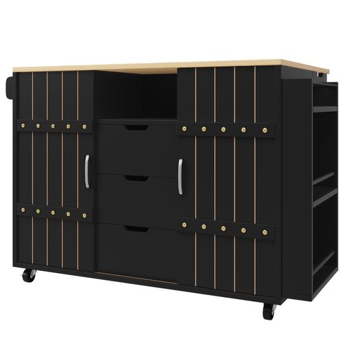 Chariot De Cuisine En Bois Avec Roulettes Et Plan De Travail, Noir